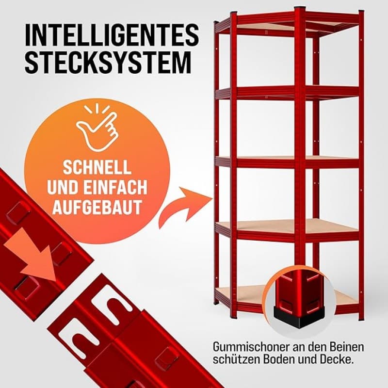 Ecklagerregal Schwerlastregal 180 x 70 x 40 cm 875 kg 5er MDF Regal Rot – 4