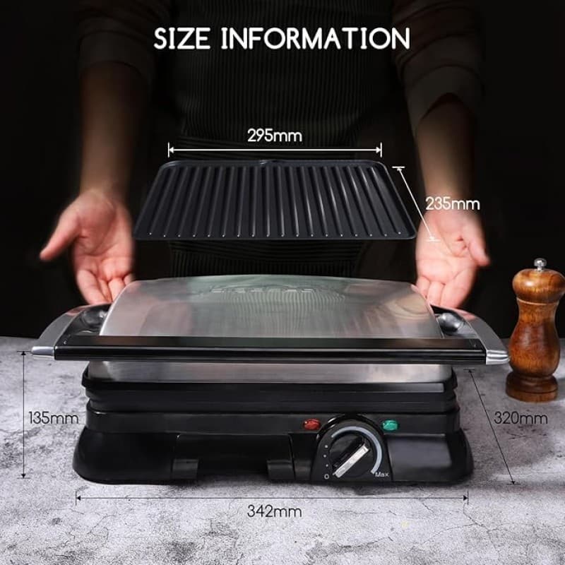 Panini-Grill Sandwichmaker Kontaktgrill 2000 Watt Edelstahl Antihaftbeschichtung Öffnung 180 Grad – 3