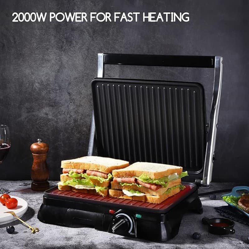 Panini-Grill Sandwichmaker Kontaktgrill 2000 Watt Edelstahl Antihaftbeschichtung Öffnung 180 Grad – 5