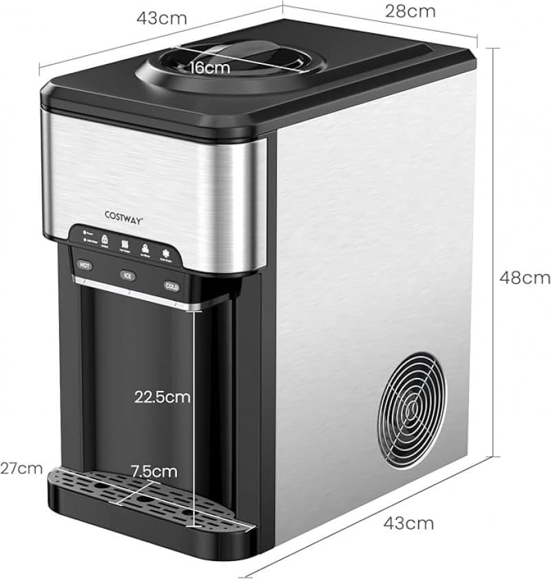 Wasserspender 3 in 1 Eiswürfelmaschine mit Warm-/Kaltwasser Eiswürfel in 10 Minuten Eismaschine 3 L  – 3