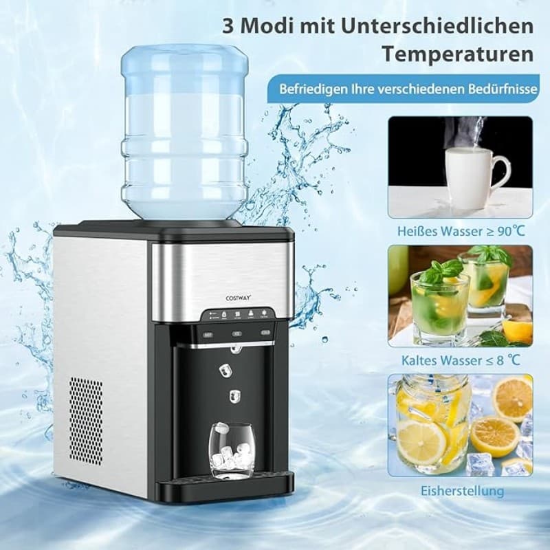 Wasserspender 3 in 1 Eiswürfelmaschine mit Warm-/Kaltwasser Eiswürfel in 10 Minuten Eismaschine 3 L  – 4