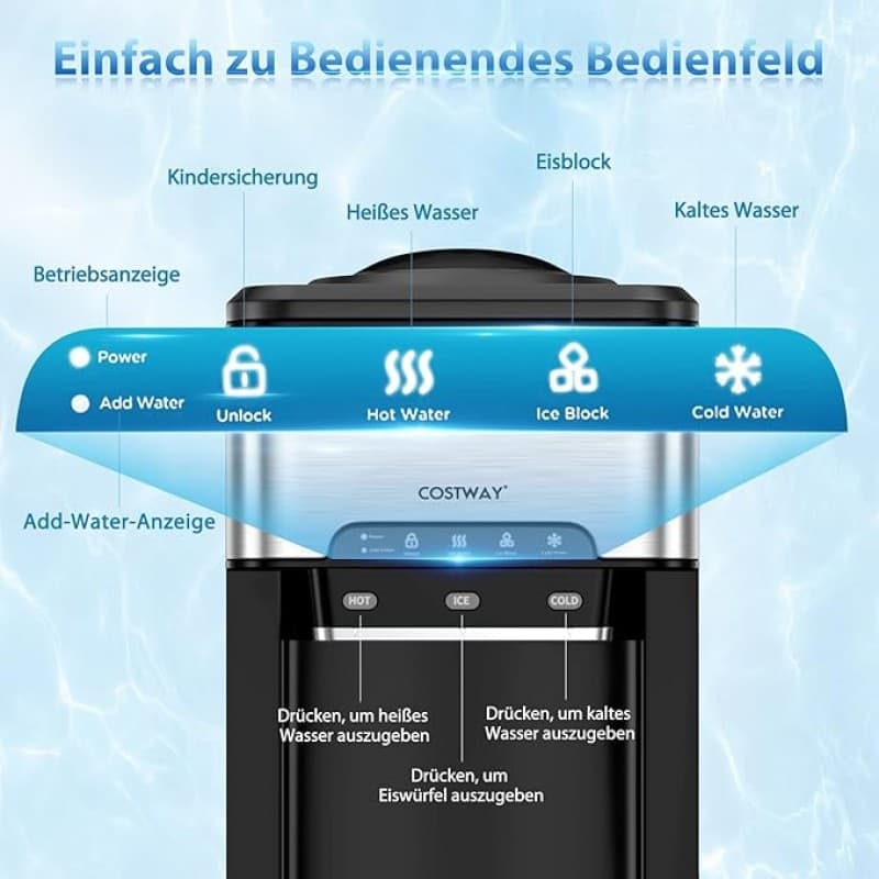 Wasserspender 3 in 1 Eiswürfelmaschine mit Warm-/Kaltwasser Eiswürfel in 10 Minuten Eismaschine 3 L  – 5