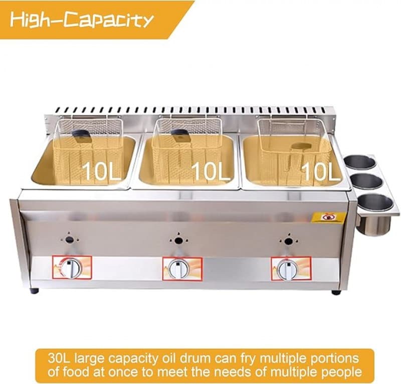 Gasfritteuse Fritteuse gewerblich 2 Tanks 10 l x 2/3 Korb Deckel Edelstahl Propan große Kapazität – 3