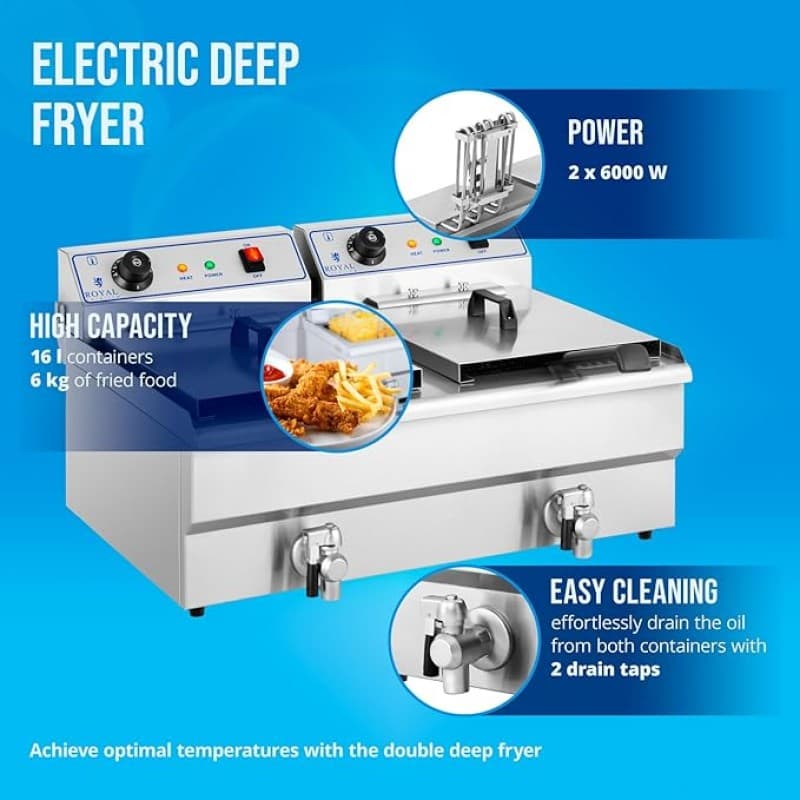 Elektro-Fritteuse Starkstrom Fritteuse Gewerbe-Fettfritteuse 2x16 L 2 x 6.000 Watt 380 V Starkstrom – 3