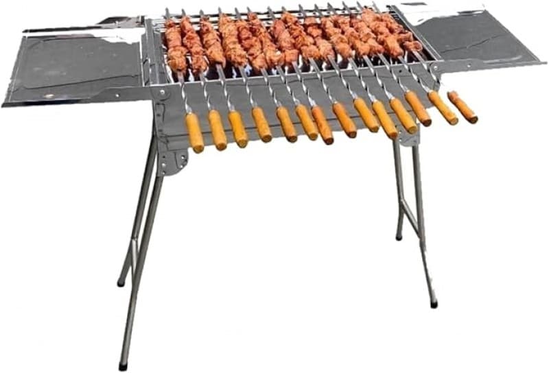 Standgrill Schaschlikgrill Family Grill klappbaren Füßen Döner- und BBQ Holzkohlegrill Säulengrill – 2