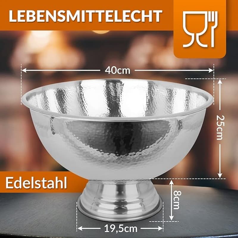 Champagnerkühler Sektkühler Flaschenkühler Edelstahl Ø 40 cm Hammerschlagoptik Sektschale für 6 Fl – 3