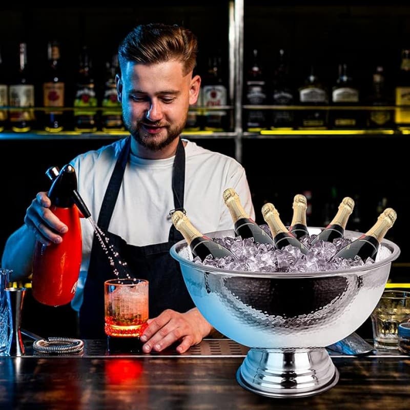 Champagnerkühler Sektkühler Flaschenkühler Edelstahl Ø 40 cm Hammerschlagoptik Sektschale für 6 Fl – 5