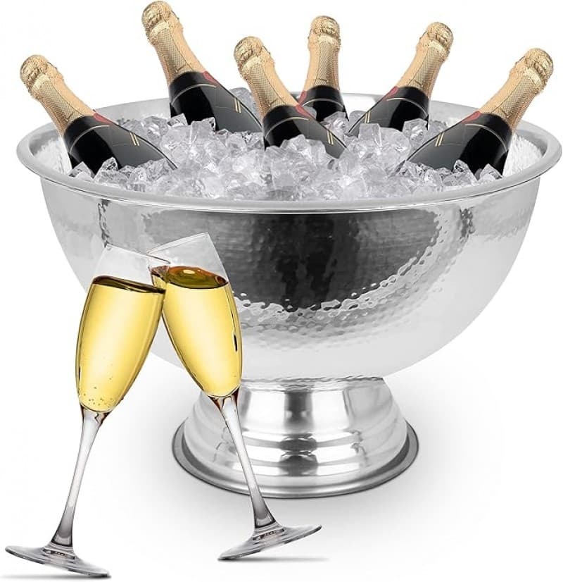 Champagnerkühler Sektkühler Flaschenkühler Edelstahl Ø 40 cm Hammerschlagoptik Sektschale für 6 Fl – 2