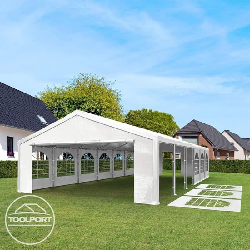 Bierzelt Partyzelt Pavillonzelt Festzelt Gartenzelt PE-Plane 450N wasserdicht grau/weiß 40 - 72 qm – 4