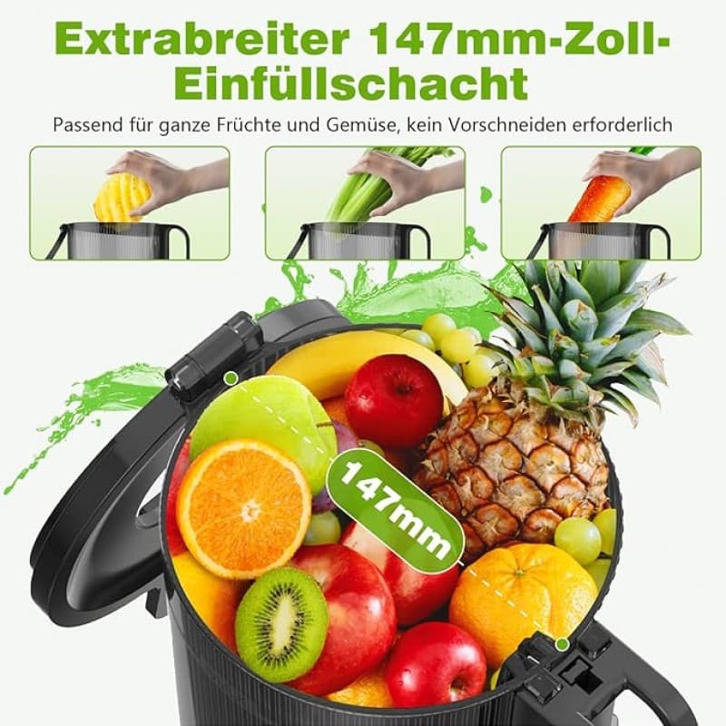 Entsafter 1,8 L Slow Juicer 400 W 147 mm Einfüllschacht elektrisch hohe Saftausbeute &amp; Nährstoffe – 2