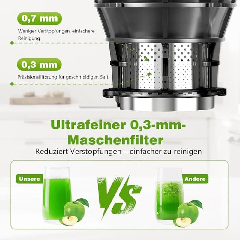 Entsafter 1,8 L Slow Juicer 400 W 147 mm Einfüllschacht elektrisch hohe Saftausbeute &amp; Nährstoffe – 4