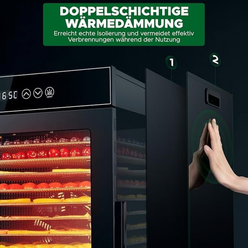 Dörrautomat 1000 Watt aus Edelstahl 12 Stufen schwarz 30-90°C Temperaturregelung 24-Stunden-Timer – 4