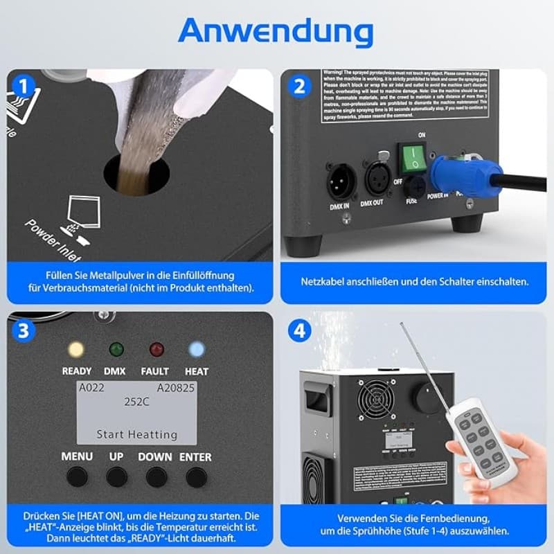 Pyrotechnik-Maschinen 1000 W Funkenmaschine 2 DMX-Kaltfunkenmaschinen mit Flightcase – 5