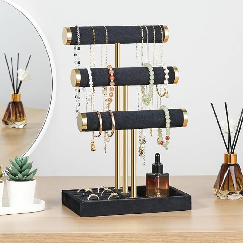 Schmuckständer Schmuck Organizer mit 3 Ebenen schwarz Armbänder abnehmbarer T-Steg Schmuck Ständer – 3