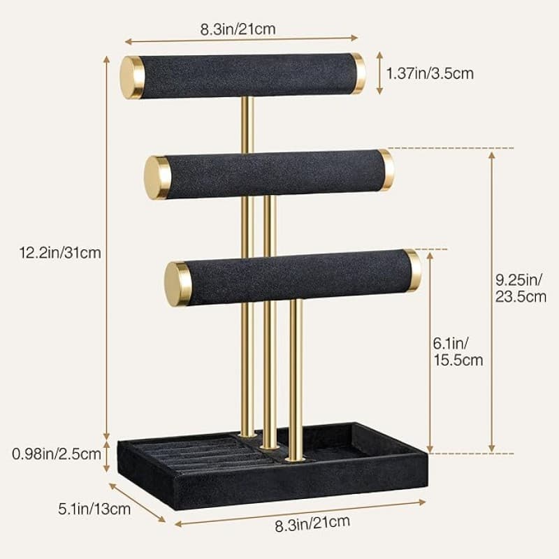Schmuckständer Schmuck Organizer mit 3 Ebenen schwarz Armbänder abnehmbarer T-Steg Schmuck Ständer – 4