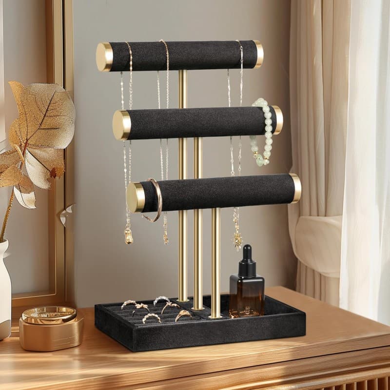 Schmuckständer Schmuck Organizer mit 3 Ebenen schwarz Armbänder abnehmbarer T-Steg Schmuck Ständer