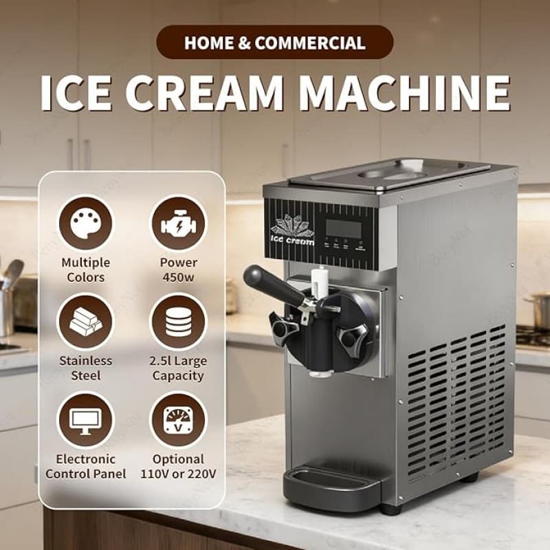 Eismaschine 750 W Softeismaschine selbstkühlend Leistung: 4,5-8 kg/h kontinuierliche Ausgabe – 2