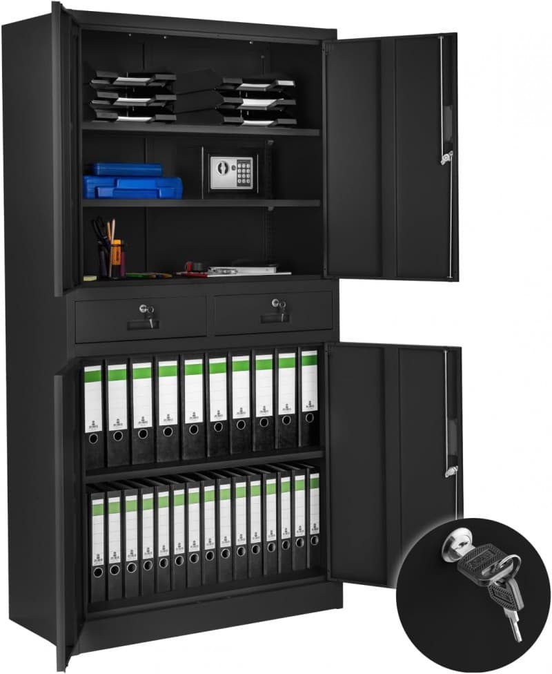 Aktenschrank Mehrzweckschrank Messeschrank Stahl Allzweckschrank abschließbar 2 Schrankabteilen – 2