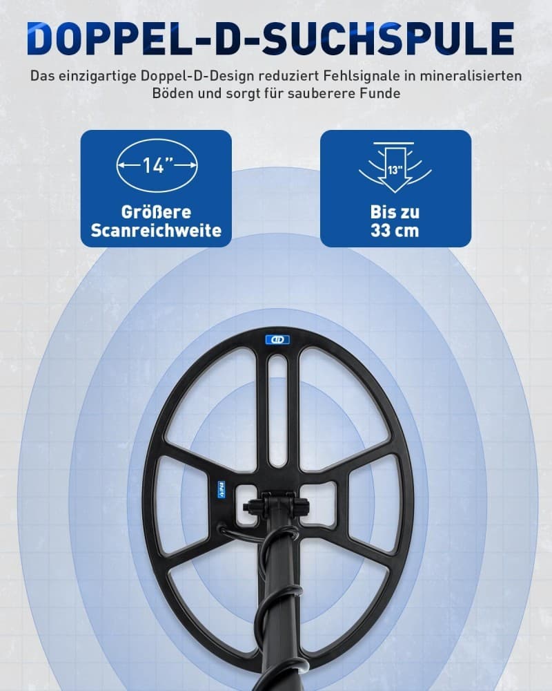 Detektor Metalldetektor Professional 14“ Metallsucher wasserdichter &amp; breiter Scanbereich DD-Suche – 3