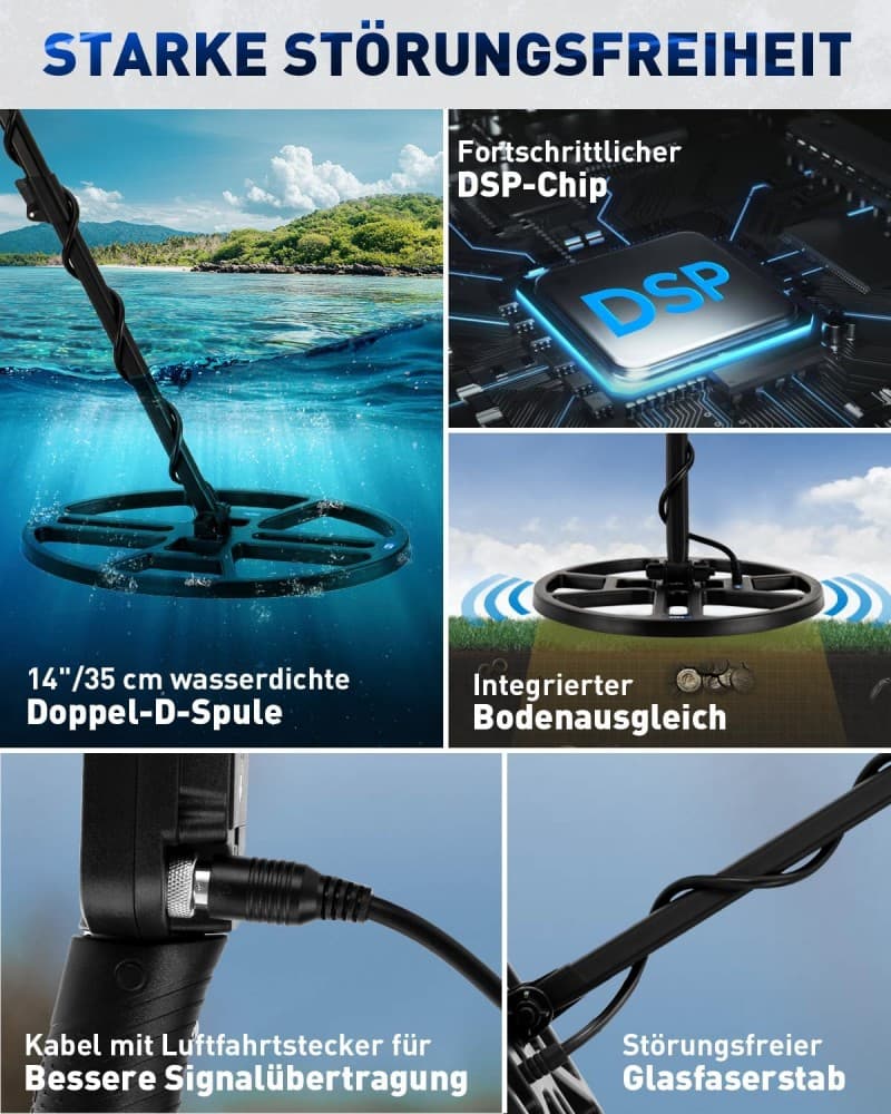 Detektor Metalldetektor Professional 14“ Metallsucher wasserdichter &amp; breiter Scanbereich DD-Suche – 4