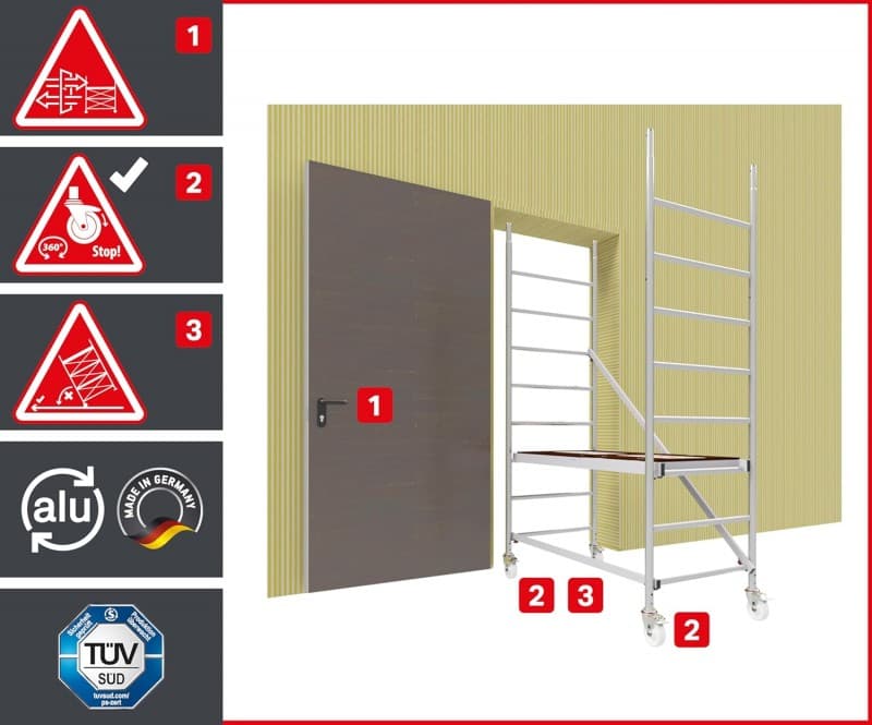 Treppengerüst Arbeitshöhe 9,1m 4 gebremste Lenkrollen TÜV Traglast 200kg/m² Alu Rollgerüst Baugerüst – 4