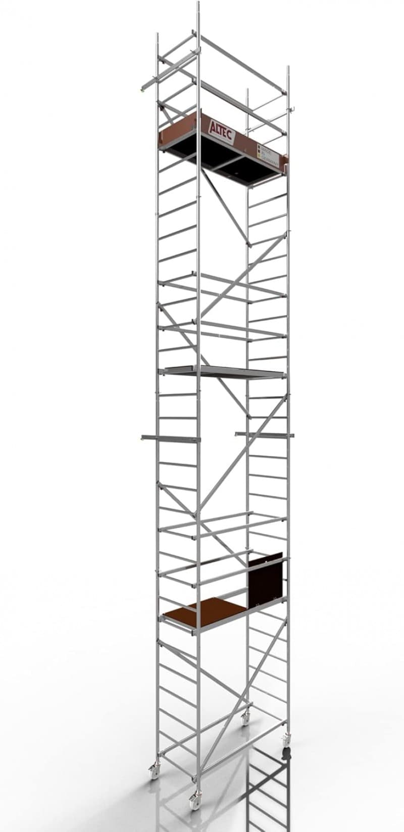 Treppengerüst Arbeitshöhe 9,1m 4 gebremste Lenkrollen TÜV Traglast 200kg/m² Alu Rollgerüst Baugerüst