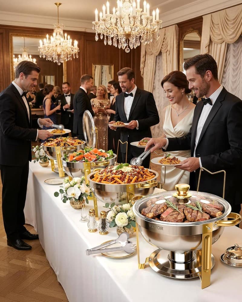 Chafing Dish Buffet Speisenwärmer 4 x 4,7 Liter Behälter runder Catering-Wärmespender Buffetwärmer – 2