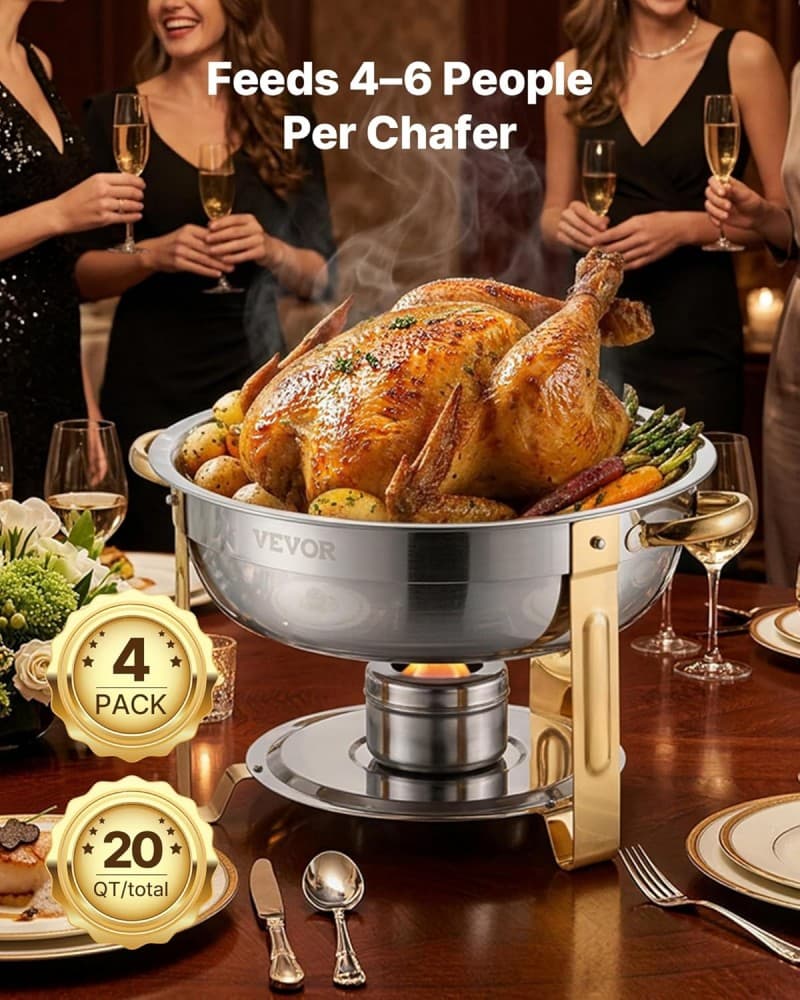 Chafing Dish Buffet Speisenwärmer 4 x 4,7 Liter Behälter runder Catering-Wärmespender Buffetwärmer – 4