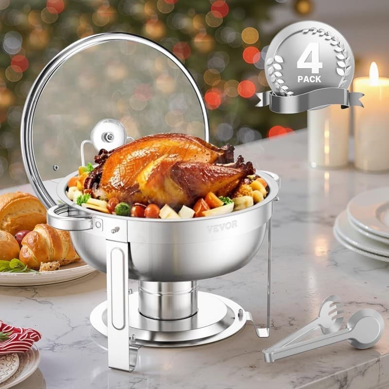 Chafing Dish Buffet Speisenwärmer 4 x 4,7 Liter Behälter runder Catering-Wärmespender Buffetwärmer – 5