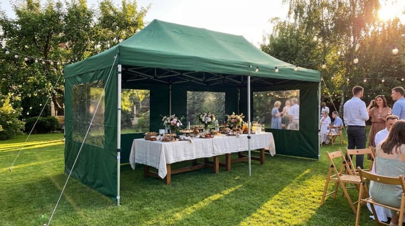 Faltzelt, Festzelt, Partyzelt, Bierzelt mieten (6x3m) – Wasserdichter Pavillon in Weiß oder Grün – 3