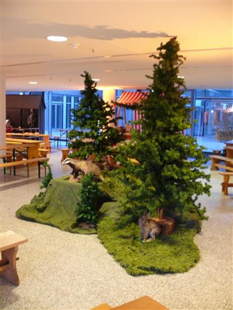 Waldlandschaft mit ausgestopften Tieren - mit und ohne Schnee , Winterlandschaft , Winterdekoration – 4
