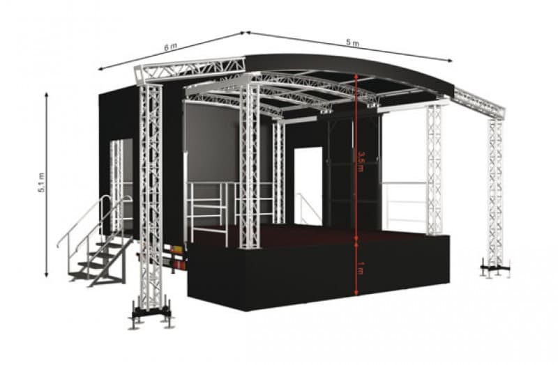 5x6m Mobiler Bühnentrailer mit Rundbogendach / Bühne / Veranstaltungsbühne / Bühnenanhänger – 5