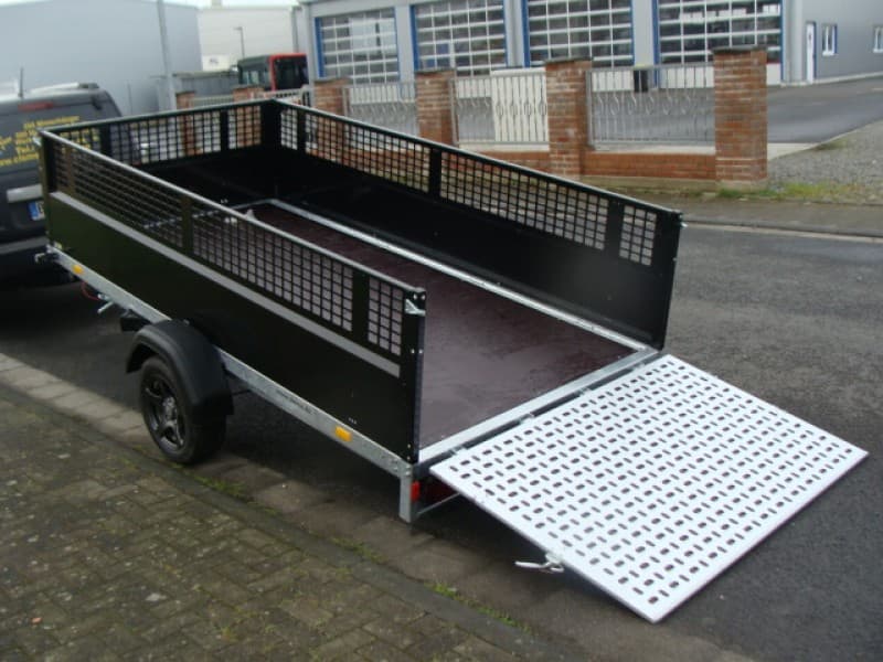 Offener Kastenanhänger 1800 kg kippbar Laubgitter Auffahrrampe gebremst 100 km/h 3010 x 1530 x 660 – 3