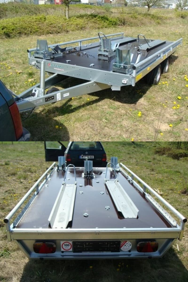 4 – 5er Motorradanhänger 2500 kg gebremst bis 5 Motorräder 100 km/h 4010x1890 mm mit 2 Seiten Reling