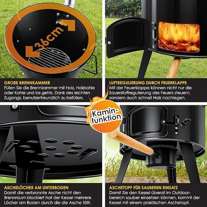 GULASCHKANONE Gulaschkessel Eintopfofen mit Grillfunktion + Hähnchenbräter – kochen rösten grillen – 4