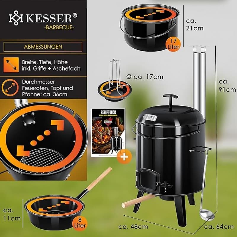 GULASCHKANONE Gulaschkessel Eintopfofen mit Grillfunktion + Hähnchenbräter – kochen rösten grillen – 5