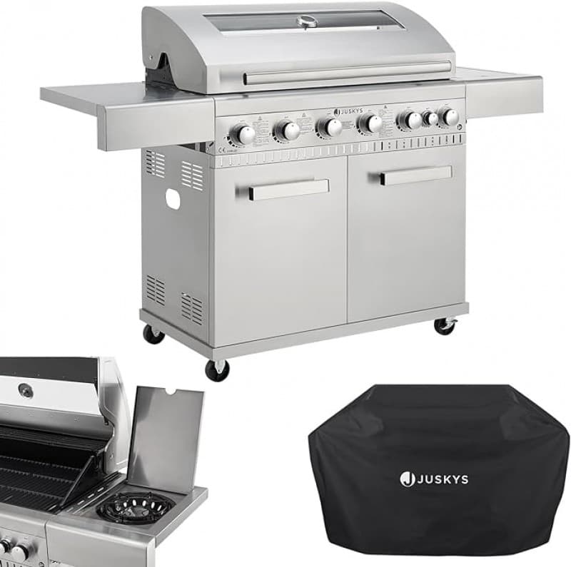 BBQ Gasgrill – 6 Brenner und 1 Seitenbrenner – XXL Edelstahl Gas Grill mit Gusseisen Grillrost, Koch – 2