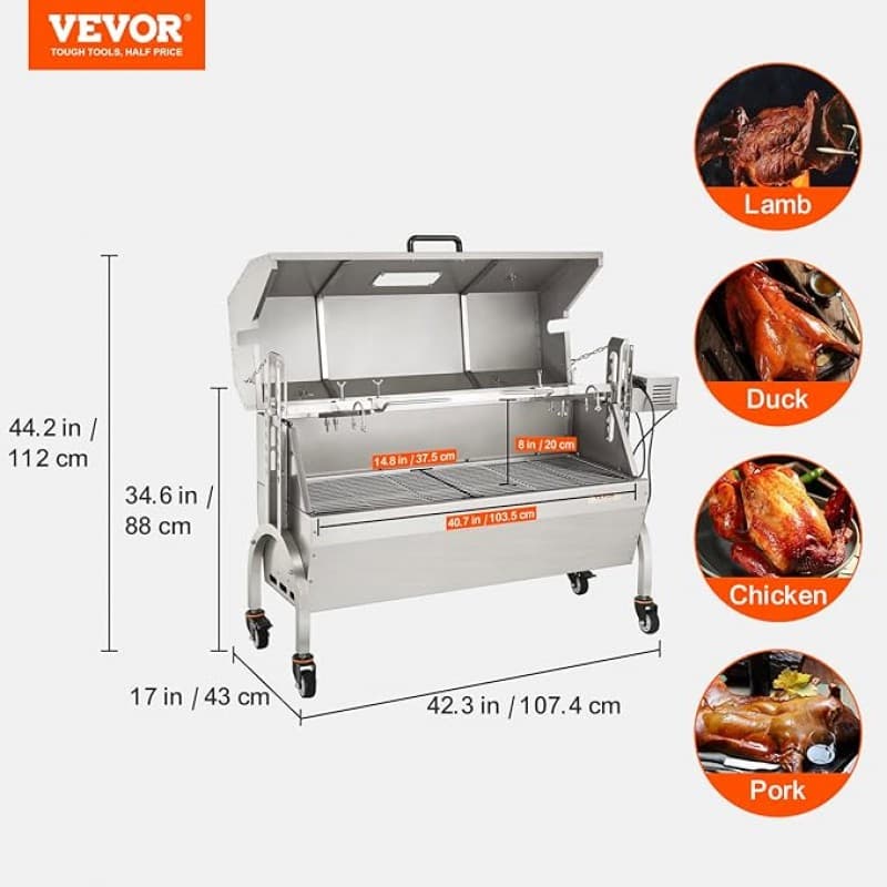 BBQ Spanferkelgrill Lammgrill Geflügelgrill 117 cm, 60 kg Edelstahl Drehspieß höhenverstellbar – 4