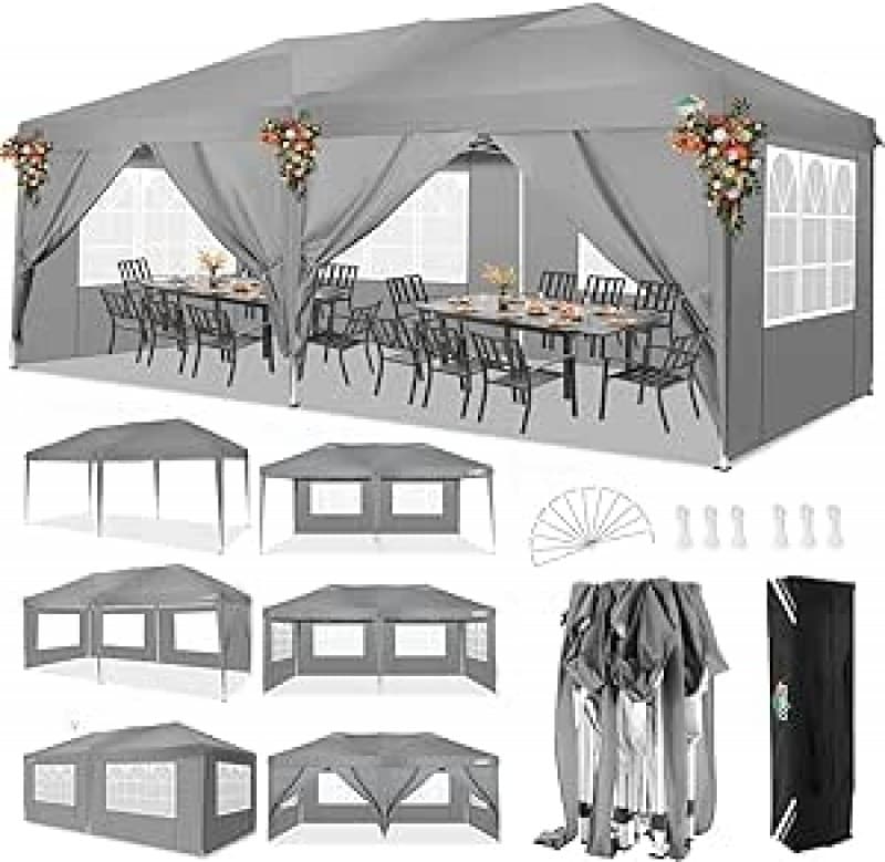 Faltpavillon 1 Stück 3 x 6 m (18 qm) wasserdicht mit 6 Seitenwänden 4 davon mit Fenster