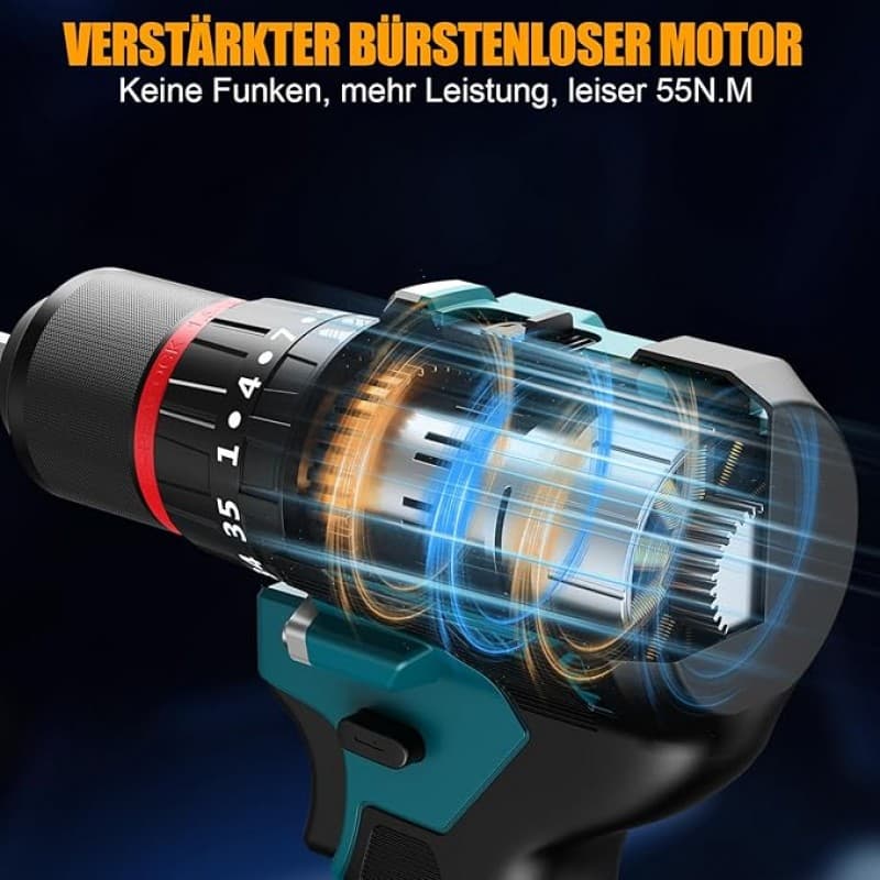 Akkuschrauber Set Akku-Bohrmaschine mit 2 x 2500 mAh Akku 55Nm Max Schlagbohrmaschine Drehmoment – 2