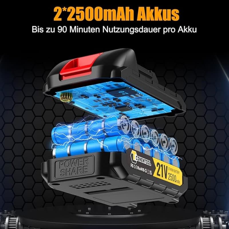 Akkuschrauber Set Akku-Bohrmaschine mit 2 x 2500 mAh Akku 55Nm Max Schlagbohrmaschine Drehmoment – 3