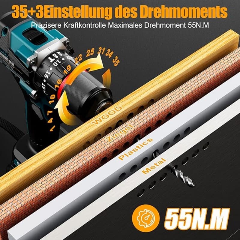 Akkuschrauber Set Akku-Bohrmaschine mit 2 x 2500 mAh Akku 55Nm Max Schlagbohrmaschine – 2