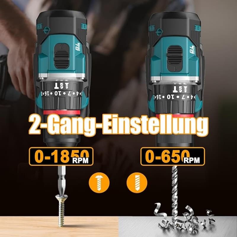 Akkuschrauber Set Akku-Bohrmaschine mit 2 x 2500 mAh Akku 55Nm Max Schlagbohrmaschine – 3