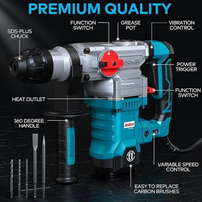 Abbruchhammer Bohrhammer Bohrmaschine 1500 W 6 Joule 6 variable Geschwindigkeiten – 2