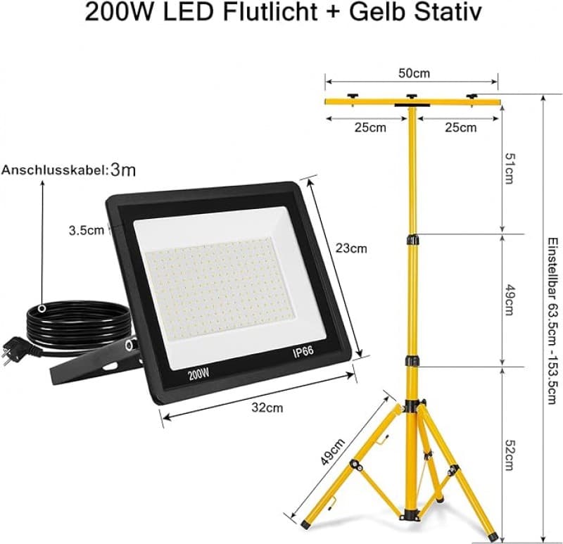 LED Baustrahler 2 x 200 W kaltweiß mit Stativ Baustellen Strahler inkl. Netzkabel LED Flutlicht – 2