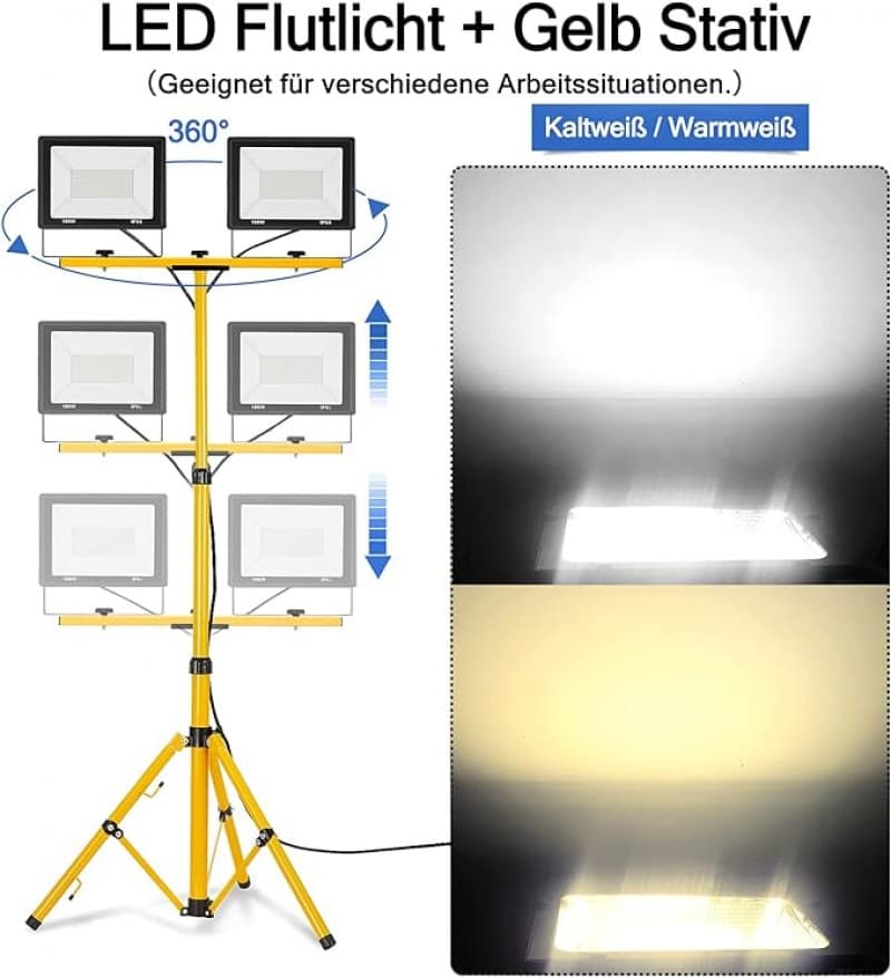 LED Baustrahler Flutlicht 2x100W warmweiß Stativ Baustellen Terrasse Garten Strahler inkl. Netzkabel – 3