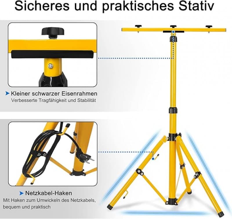 LED Baustrahler Flutlicht 2x100W warmweiß Stativ Baustellen Terrasse Garten Strahler inkl. Netzkabel – 4