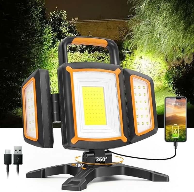 LED Strahler Akku 30 W 3000 LM super Hell Baustrahler mit Magnet 5 Lichtmodi und Powerbank drehbare