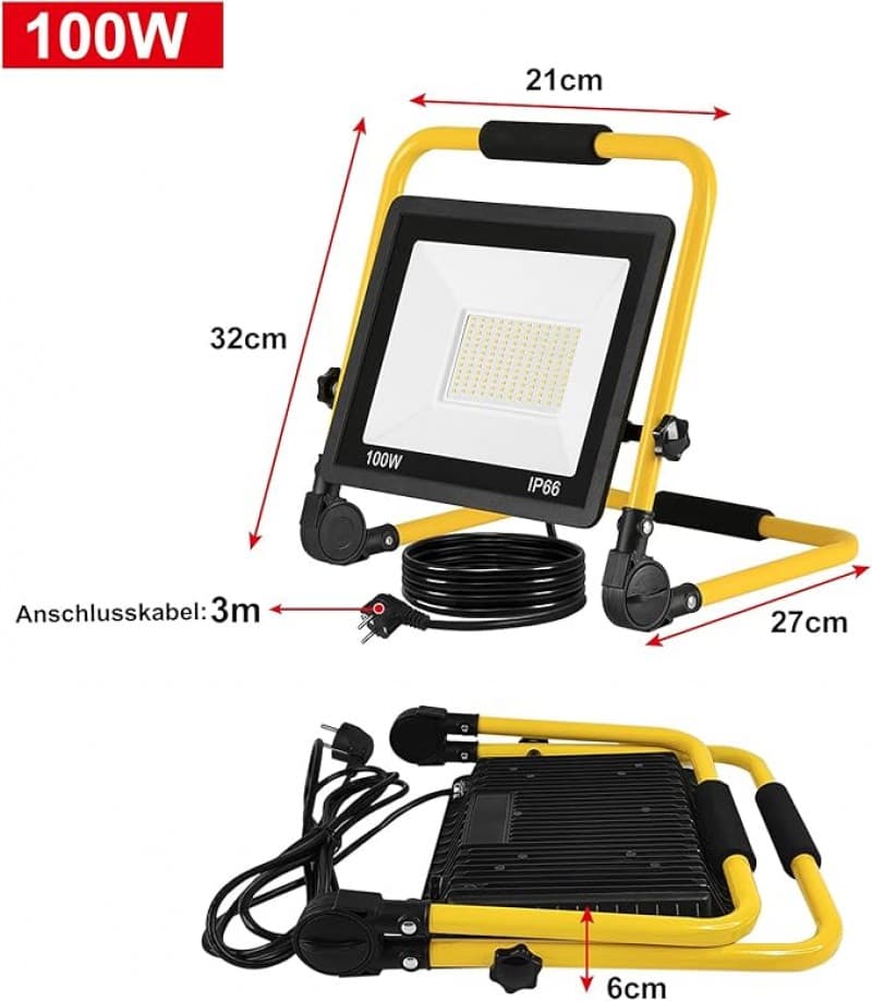 Arbeitsleuchte 100 W LED Baustrahler 8500 LM warmweiß LED Fluter Floodlight mit IP66 Wasserdicht – 2