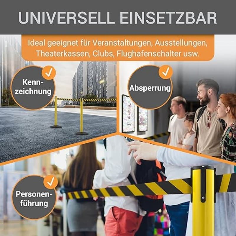 Gurtpfosten Set Personenleitsystem 1 Sperrband pro Pfosten Absperrung Pfostenhöhe 100 cm Gurtlänge 3 – 3